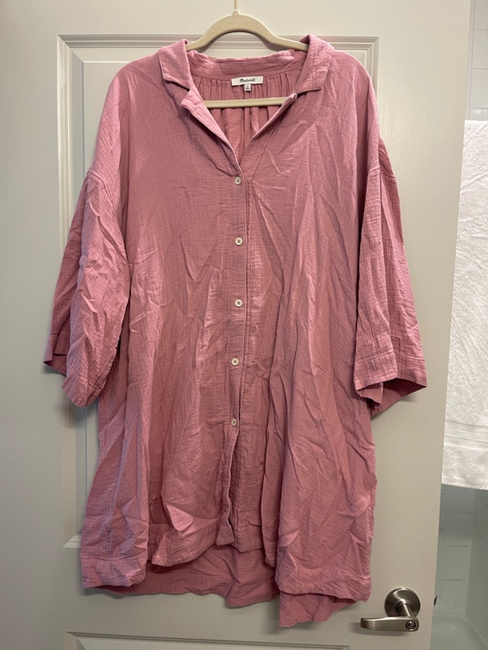 Madewell Oversized Button-Front Pink Tunic Dress